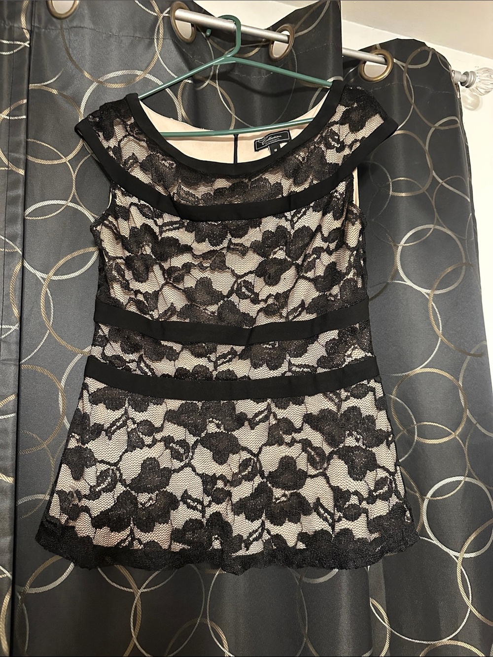 Dress Barn Black Lace Peplum Top with Nude Lining